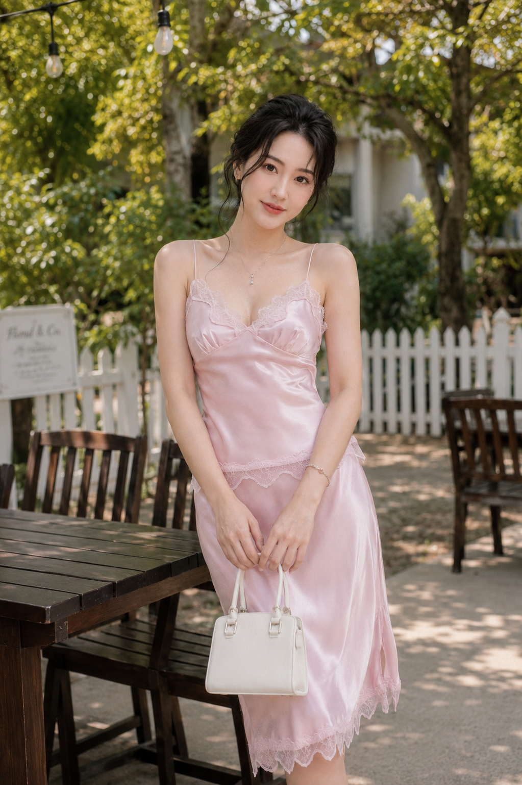 Set áo 2 dây phối ren mix chân váy lụa màu pastel thời trang TN3329