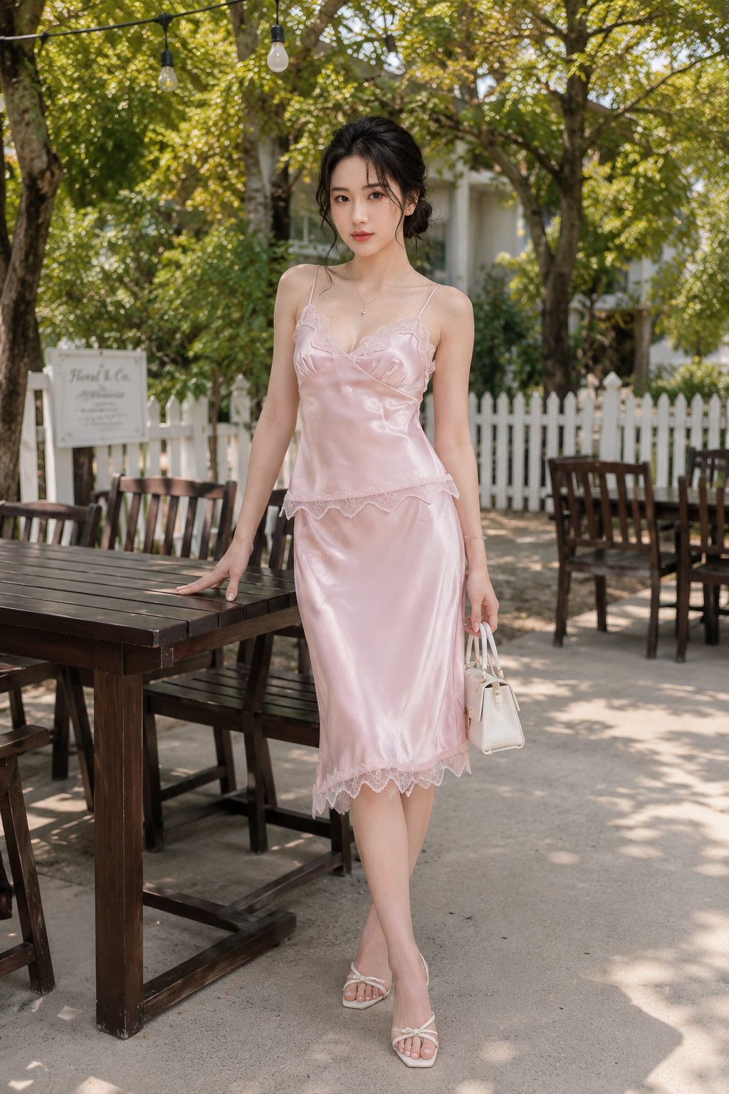 Set áo 2 dây phối ren mix chân váy lụa màu pastel thời trang TN3329