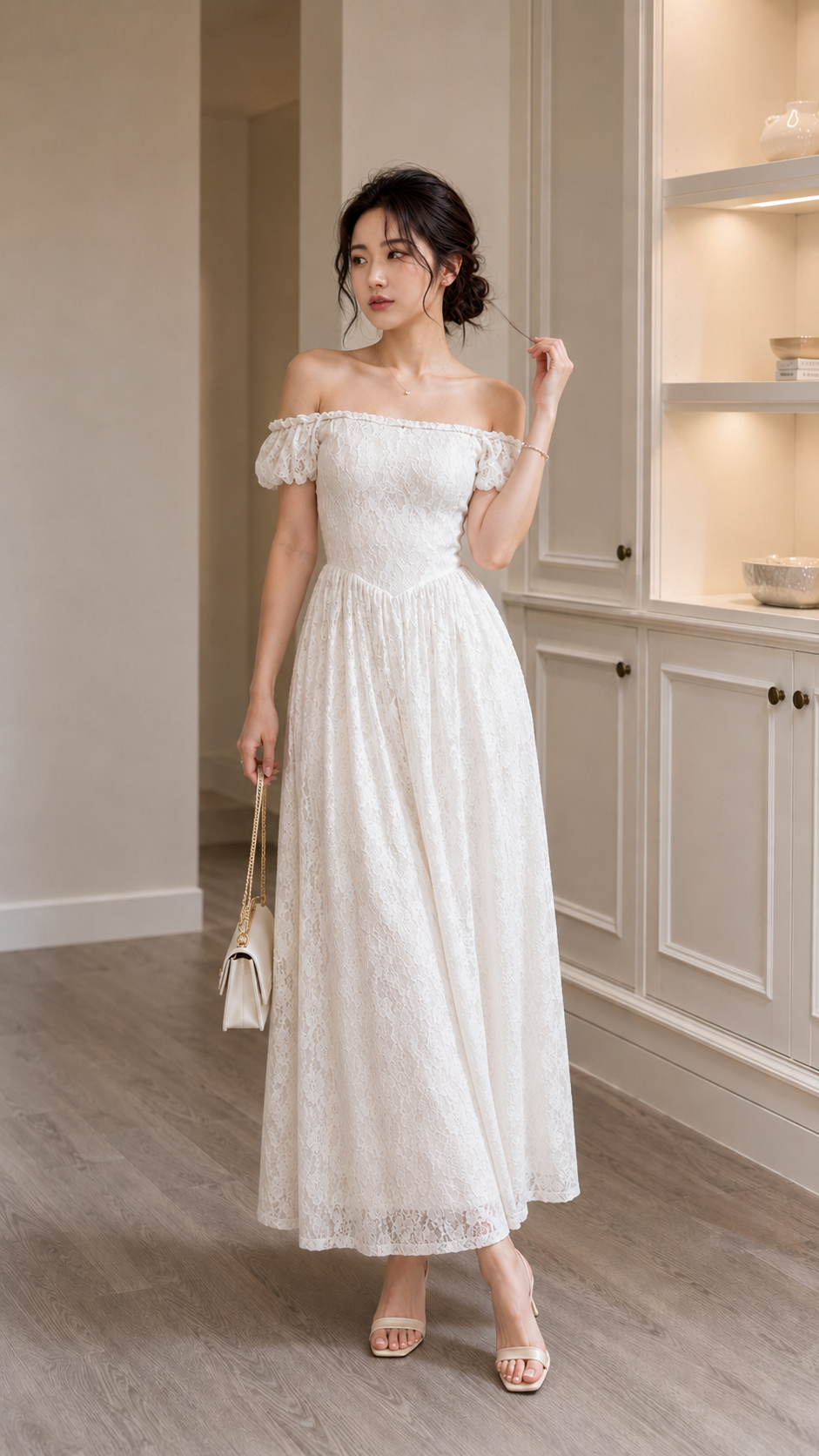 TN1678 Đầm Maxi Ren Mặc 2 Kiểu Sang Cổ Điển