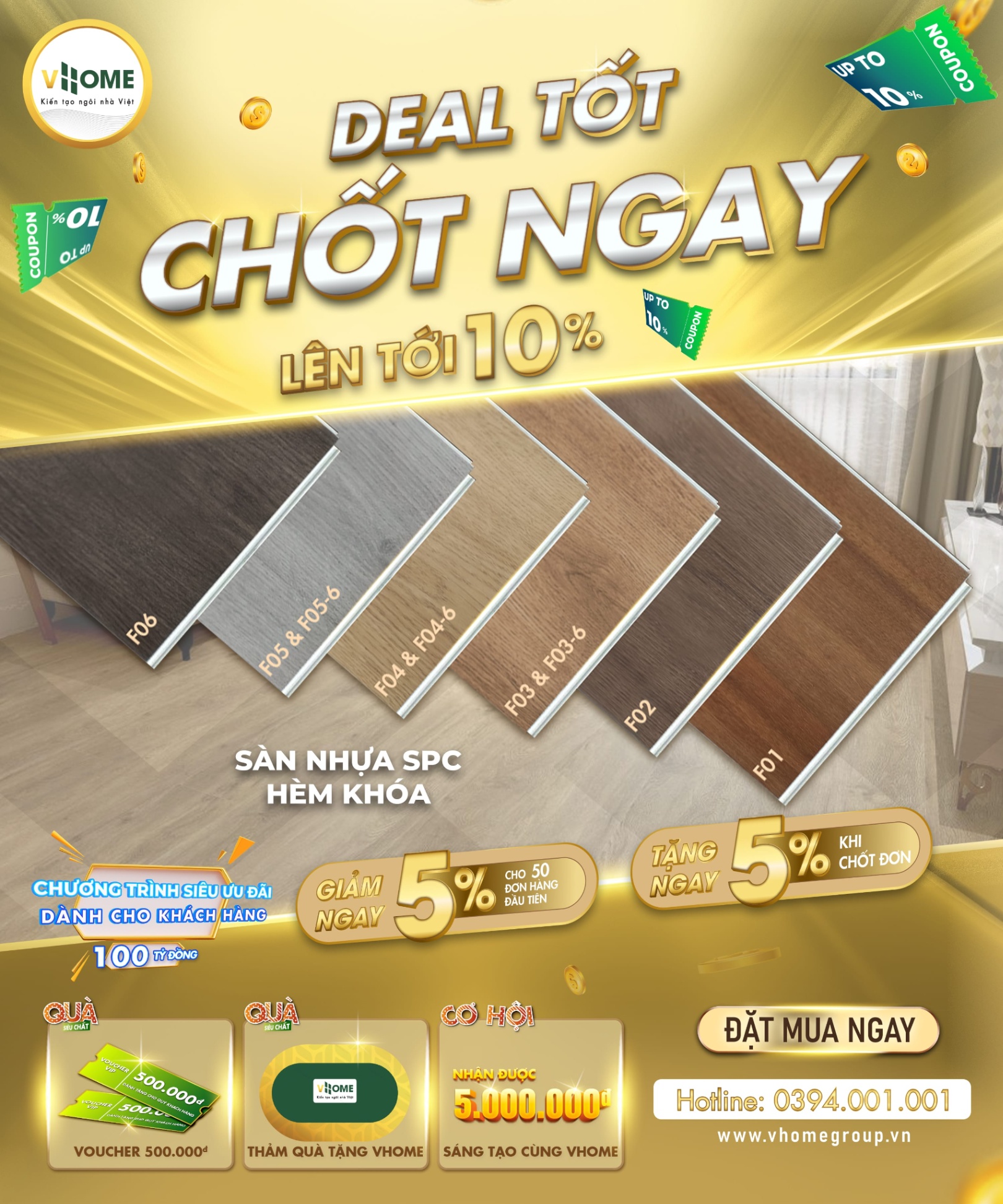 KHUYẾN MÃI 10% CHO 50 KHÁCH HÀNG ĐẦU TIÊN MUA SÀN NHỰA SPC