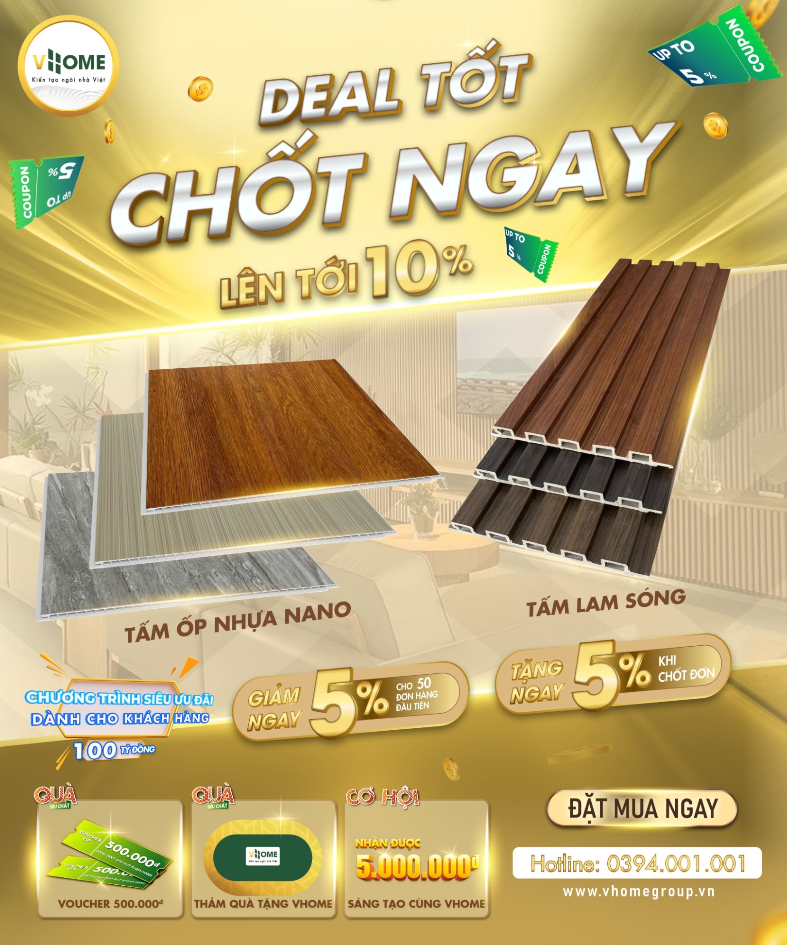 GIẢM NGAY 10%* CHO 50 KHÁCH HÀNG ĐẦU TIÊN MUA TẤM ỐP NANO