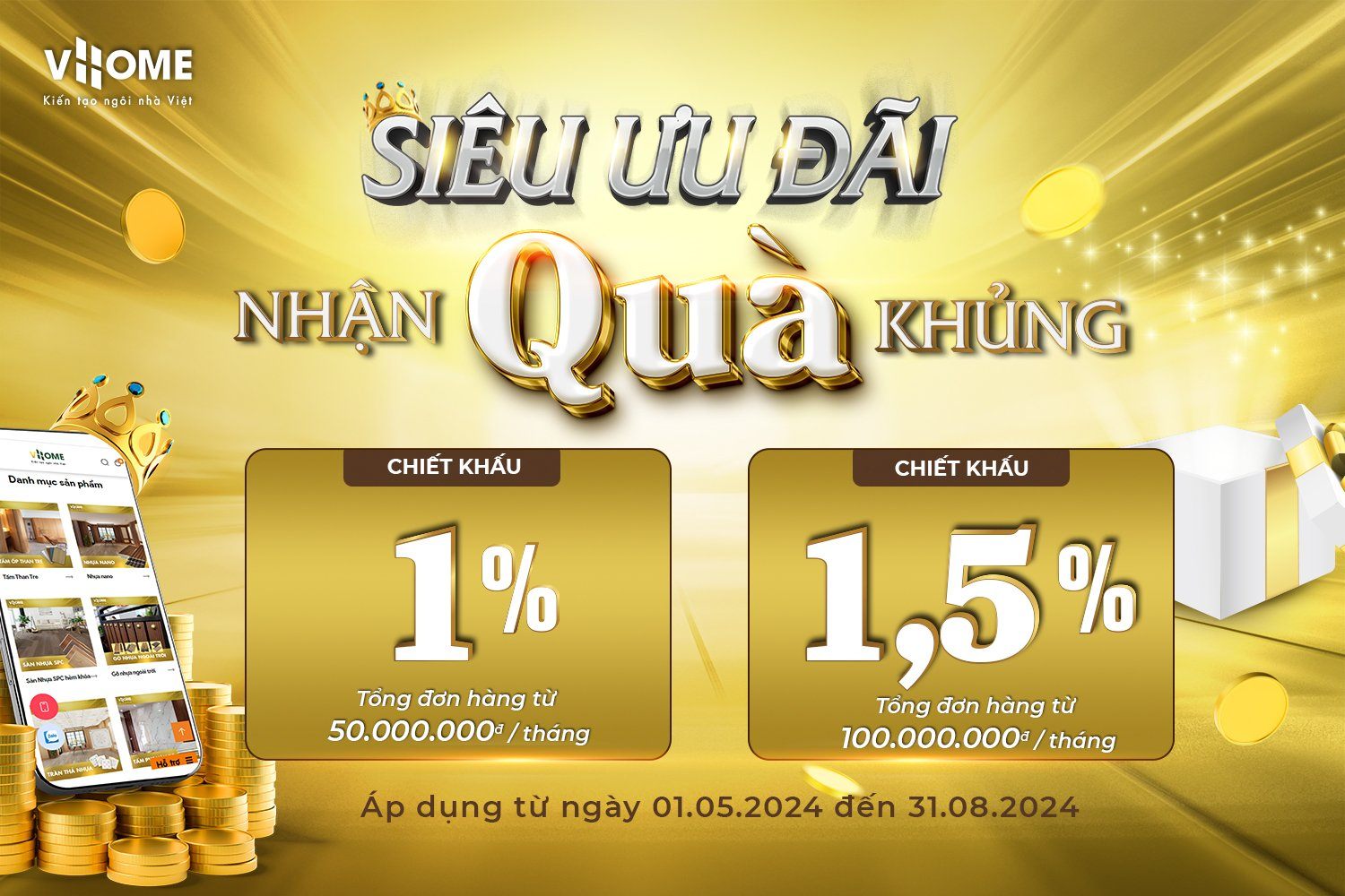 Mua càng nhiều - Quà càng lớn! Nhận ngay ưu đãi chiết khấu hấp dẫn từ VHOME!