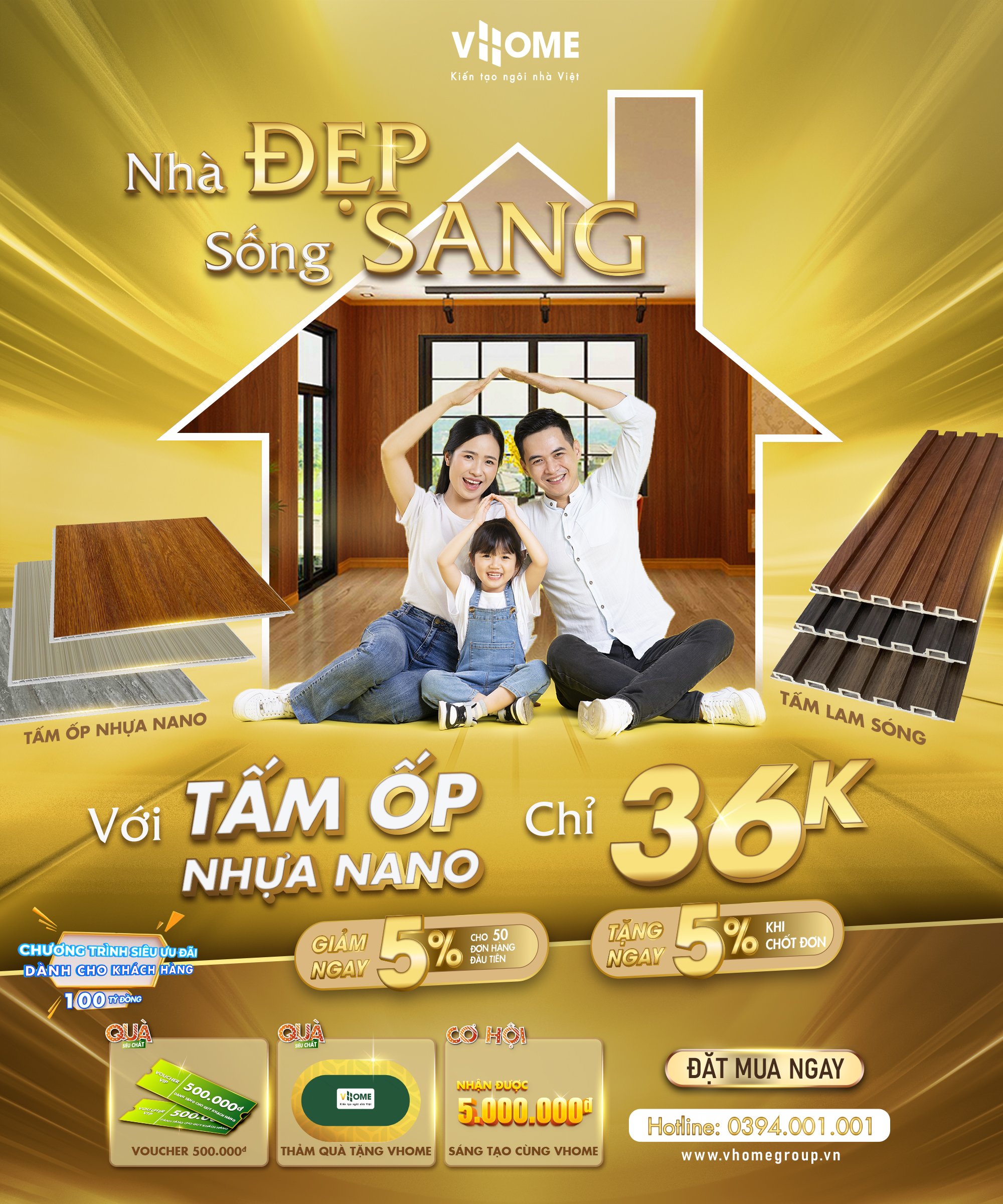 Nhà sang đẹp với Tấm ốp nhựa VHOME 36k