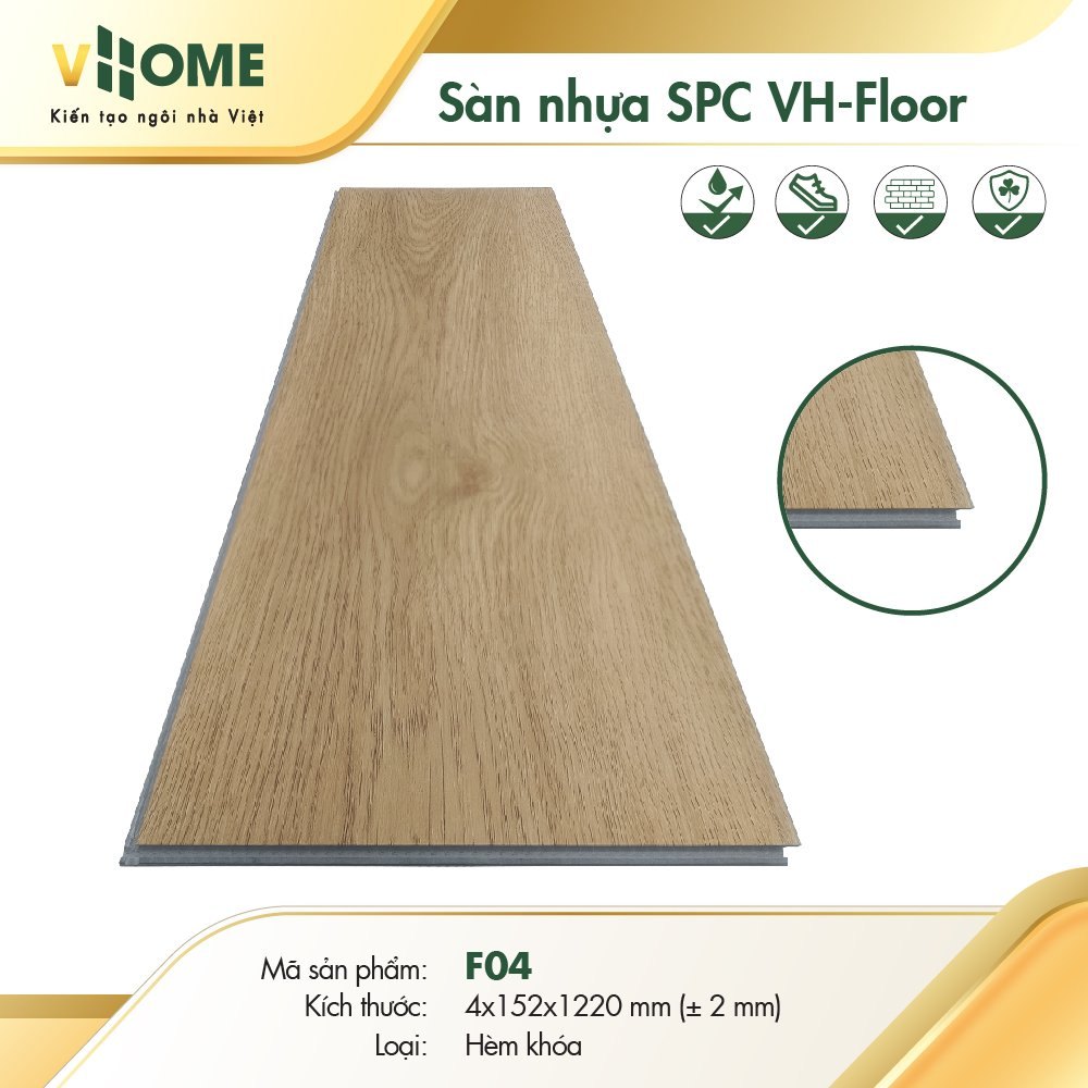 Sàn nhựa SPC hèm khóa đế cao su - Vân Gỗ 3D F04 - 4mm