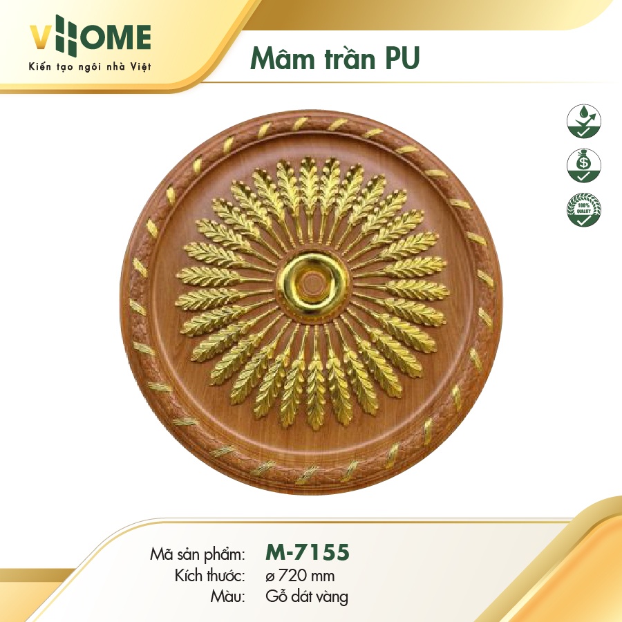 Mâm trần tròn - Vân gỗ dát Vàng - Vân Gỗ DV 7155