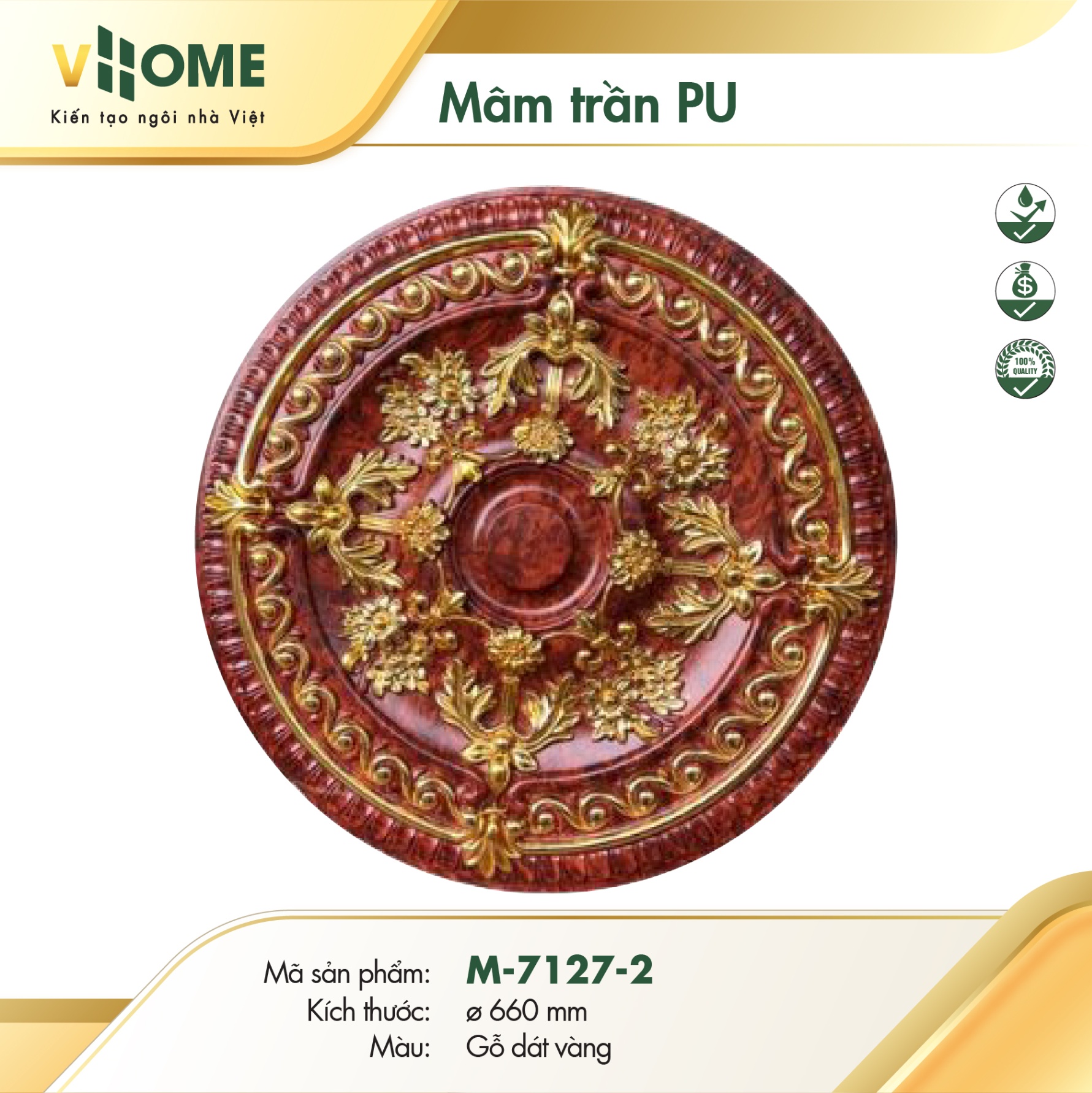 Mâm trần tròn - Vân gỗ dát Vàng - Vân Gỗ DV 71272