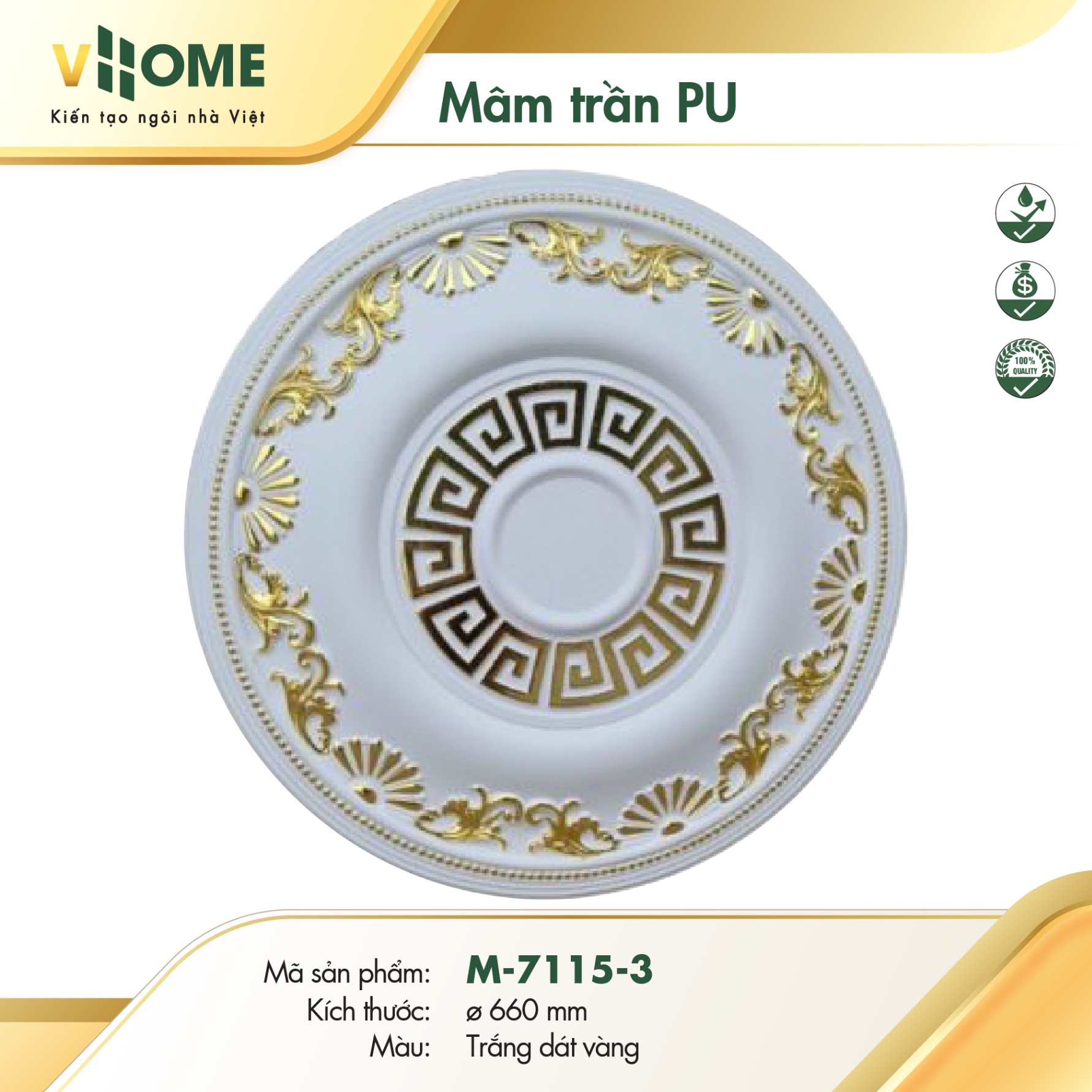 Mâm trần tròn - màu Trắng dát Vàng 7115-3