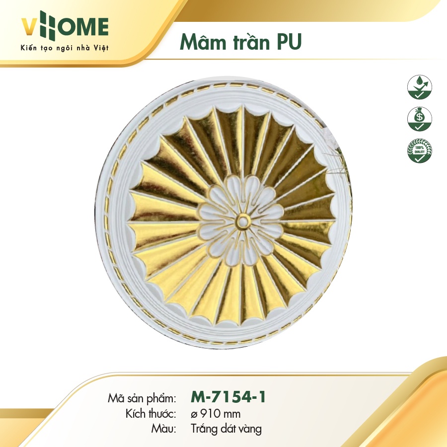 Mâm trần tròn - màu Trắng dát Vàng 7154-1