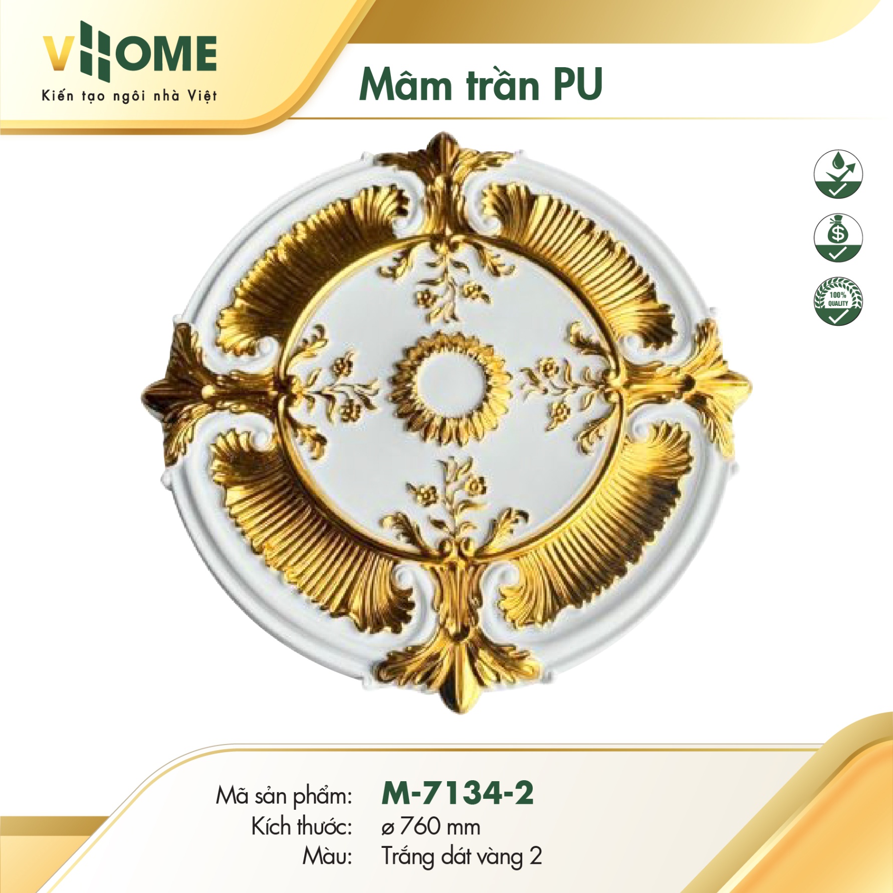 Mâm trần tròn - màu Trắng dát Vàng - 7134-2