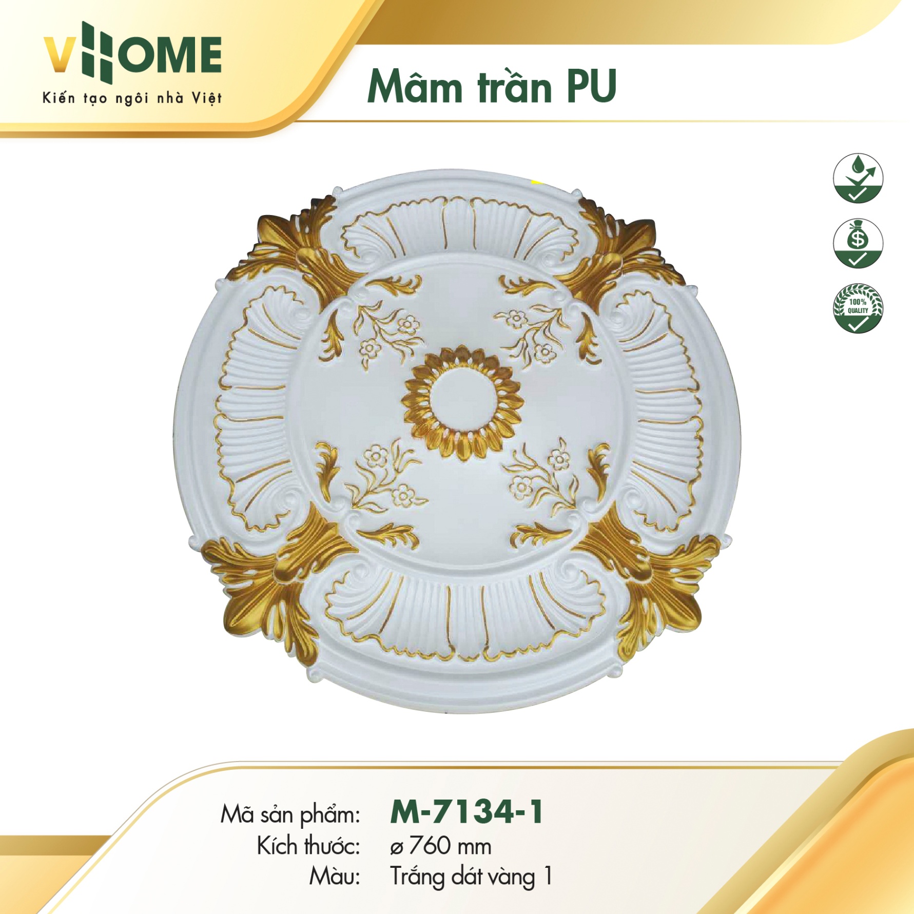 Mâm trần tròn - màu Trắng dát Vàng 7134-1