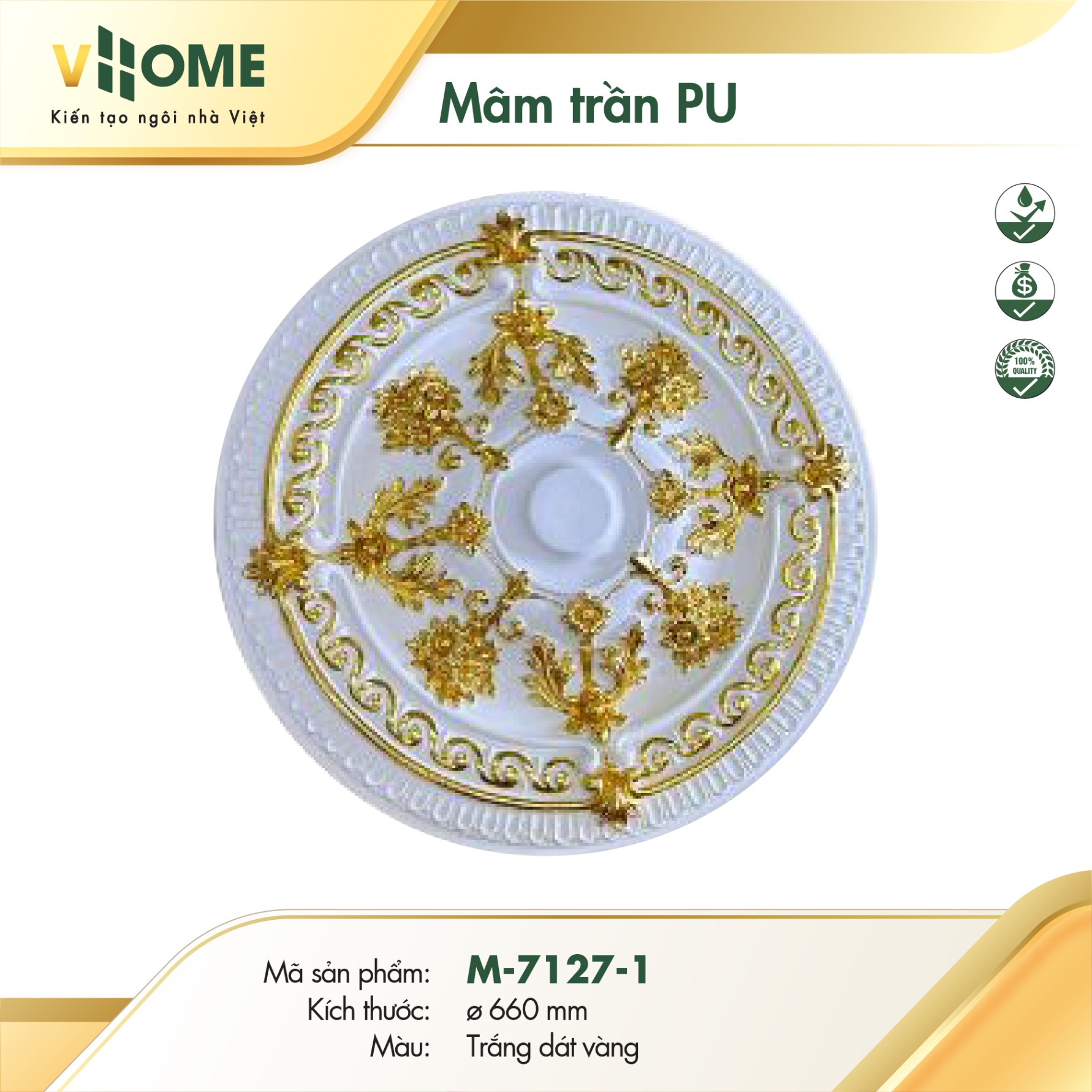 Mâm trần tròn - màu Trắng dát Vàng - 7127-1