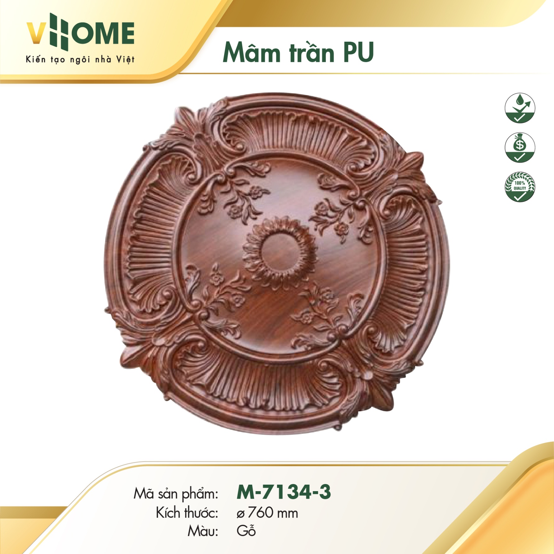Mâm trần tròn - Vân gỗ - Vân Gỗ 7134-3