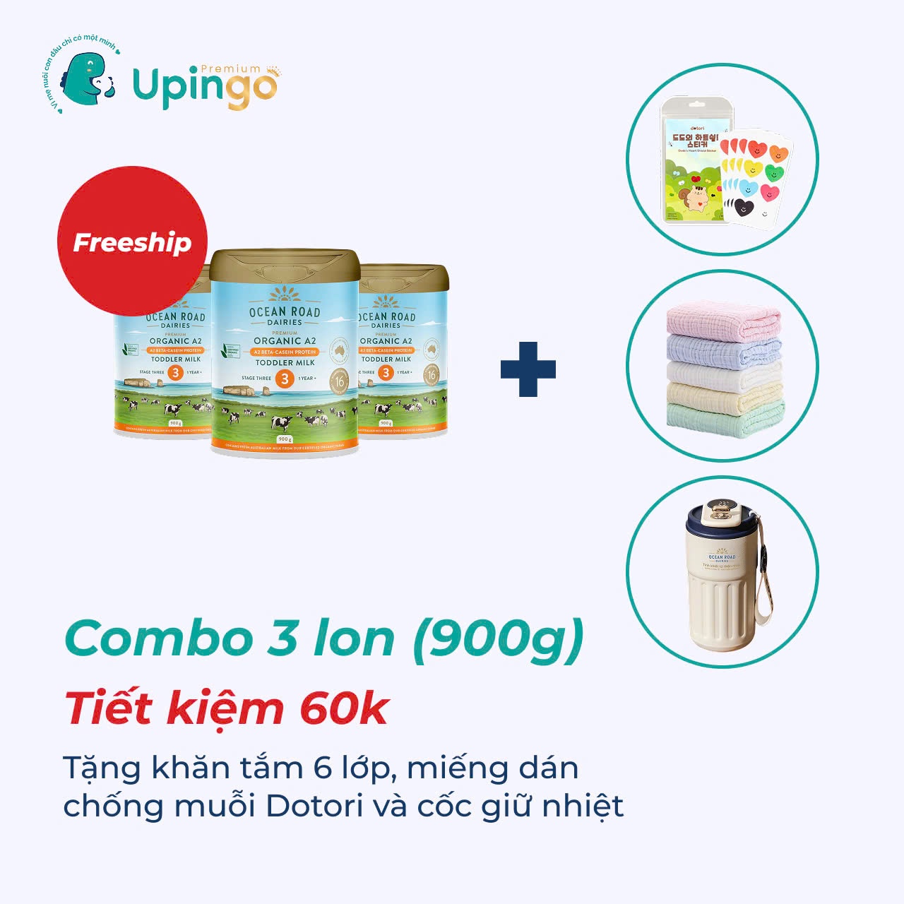 1 THÙNG (3 LON) Sữa Organic Ocean Road Diaries số 1 (900g) – Đạm A2 cao cấp cho bé 0–6 tháng