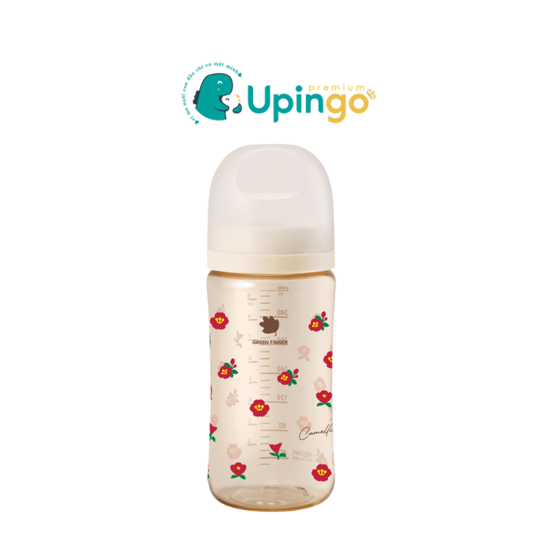 Bình Sữa Greenfinger Bebegrow PPSU 280ml – Họa Tiết Hoa Trà (Kèm Núm Ti)