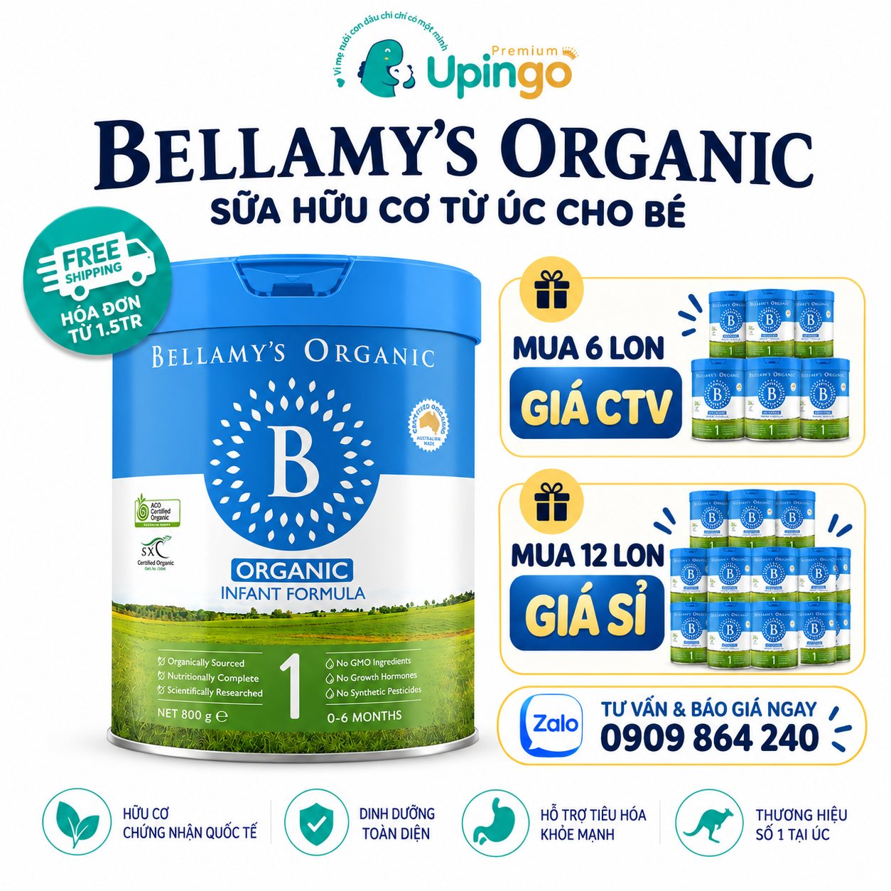 Sữa Bellamy’s Organic số 1 800g – Sữa công thức hữu cơ cho bé từ 0–6 tháng