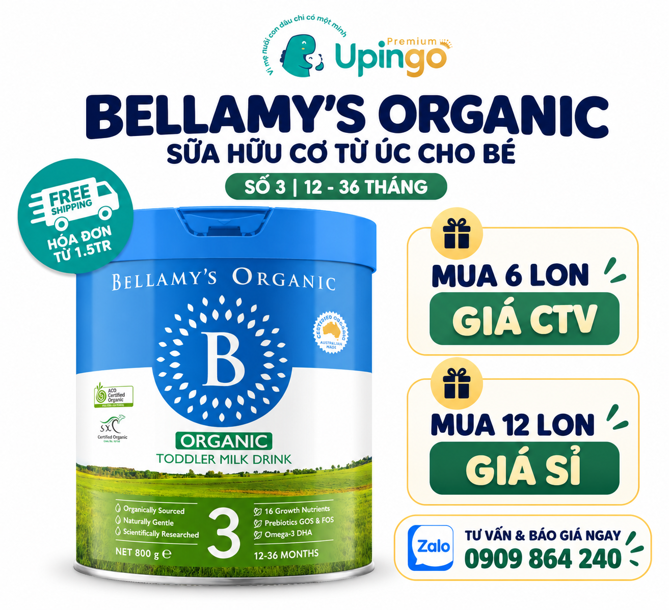 Sữa Bellamy’s Organic số 3 800g – Sữa hữu cơ Australia cho bé từ 1–3 tuổi