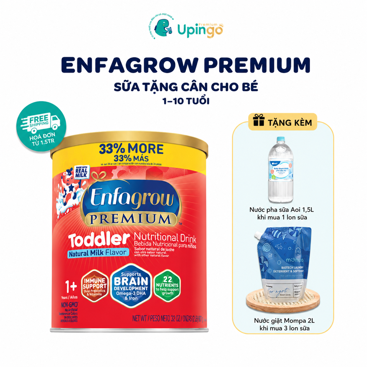 Sữa Bột Enfagrow Premium Toddler – Sữa Tăng Cân Cho Bé 1–10 Tuổi (32oz / 907g)