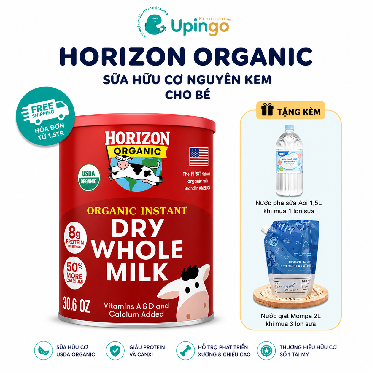 Sữa Bột Hữu Cơ Nguyên Kem Horizon Organic Dry Whole Milk (30.6oz / 867g)