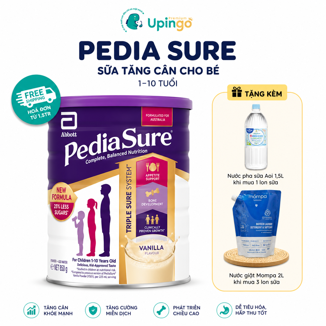 Sữa Bột PediaSure Vị Vani – Sữa Tăng Cân Cho Bé 1–10 Tuổi (850g)