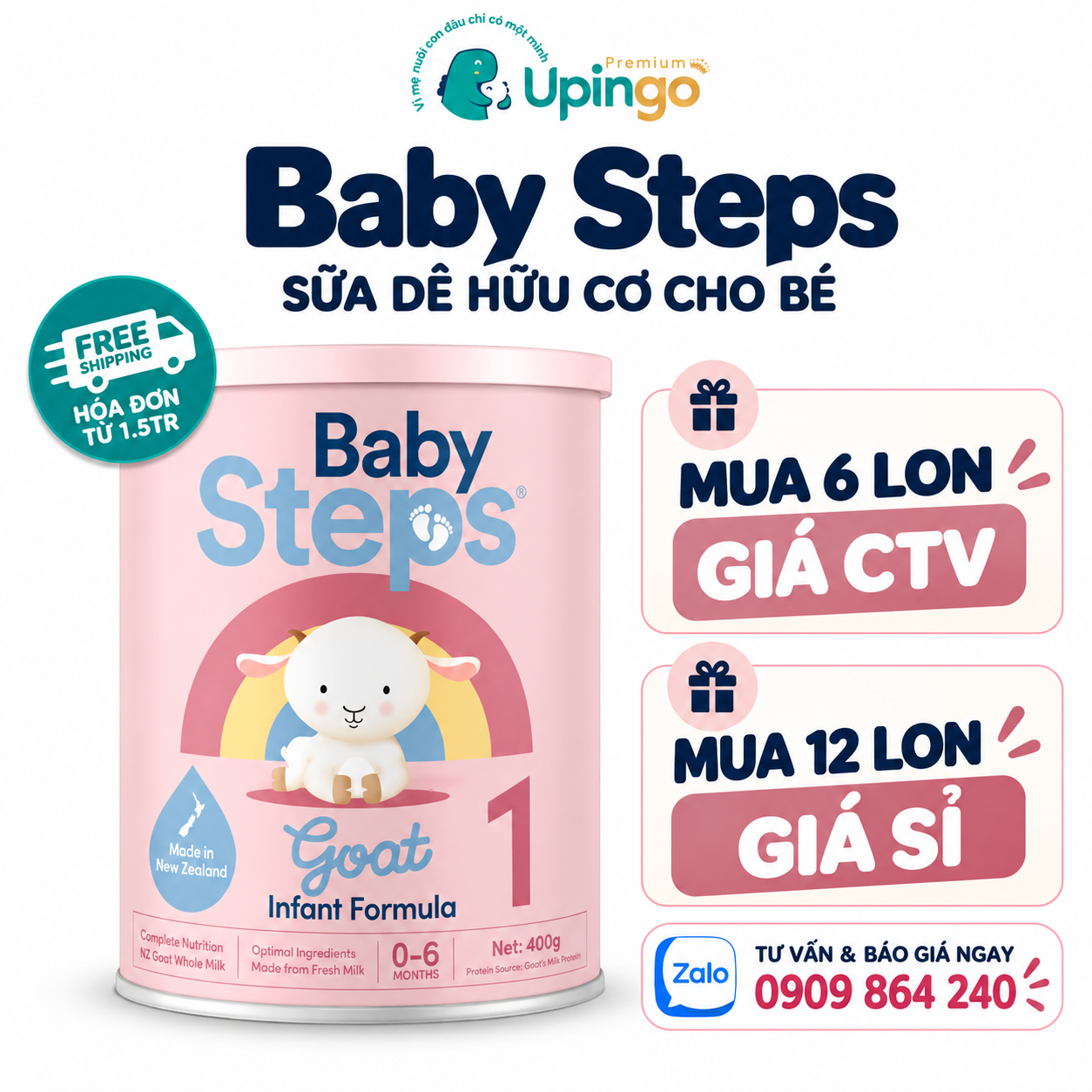 Sữa dê Baby Steps số 1 400g – Sữa dê công thức New Zealand cho bé 0–6 tháng