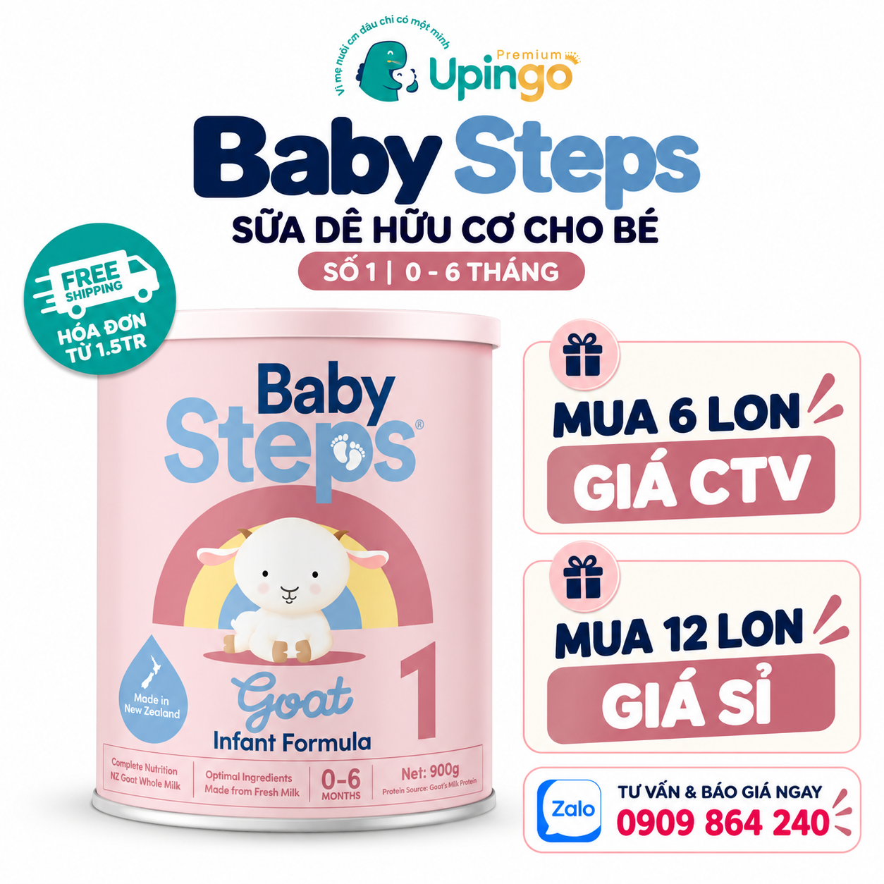 Sữa dê Baby Steps số 1 900g – Sữa dê công thức New Zealand cho bé 0–6 tháng