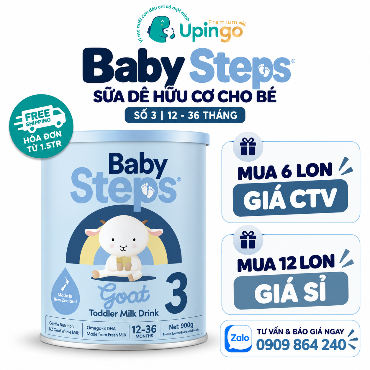 Sữa dê Baby Steps số 3 900g – Sữa dê New Zealand cho bé từ 1–3 tuổi