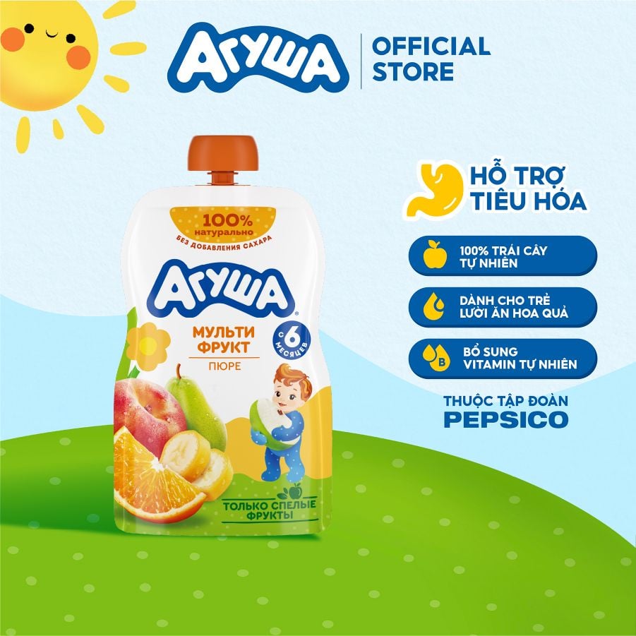Trái cây nghiền vị táo, lê, chuối, đào, cam Agusha 90g dành cho bé từ 6 tháng trở lên