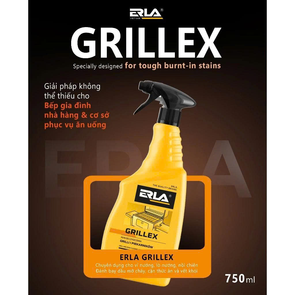 Xịt vệ sinh lò nướng, lò vi sóng, nồi chiên không dầu đa năng Erla Grillex 750ml Tẩy Sạch mảng bám, dầu mỡ
