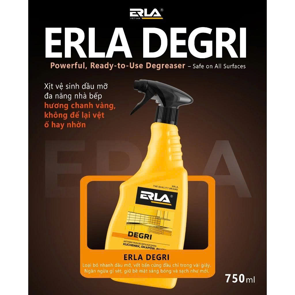 (Xịt bếp - an toàn trẻ nhỏ) Dầu Mỡ Nhà Bếp Erla Degri 750ml