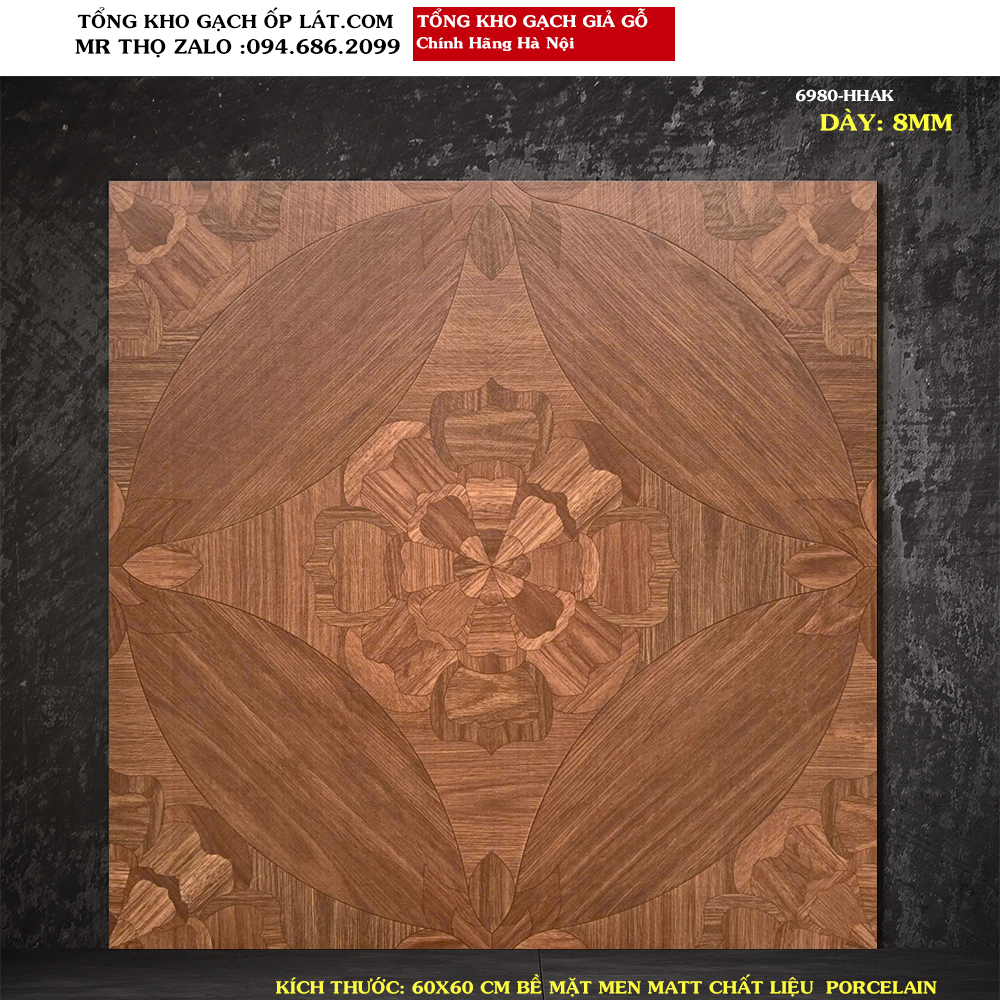 Gạch giả gỗ lát nền hoa gỗ 60x60 6980