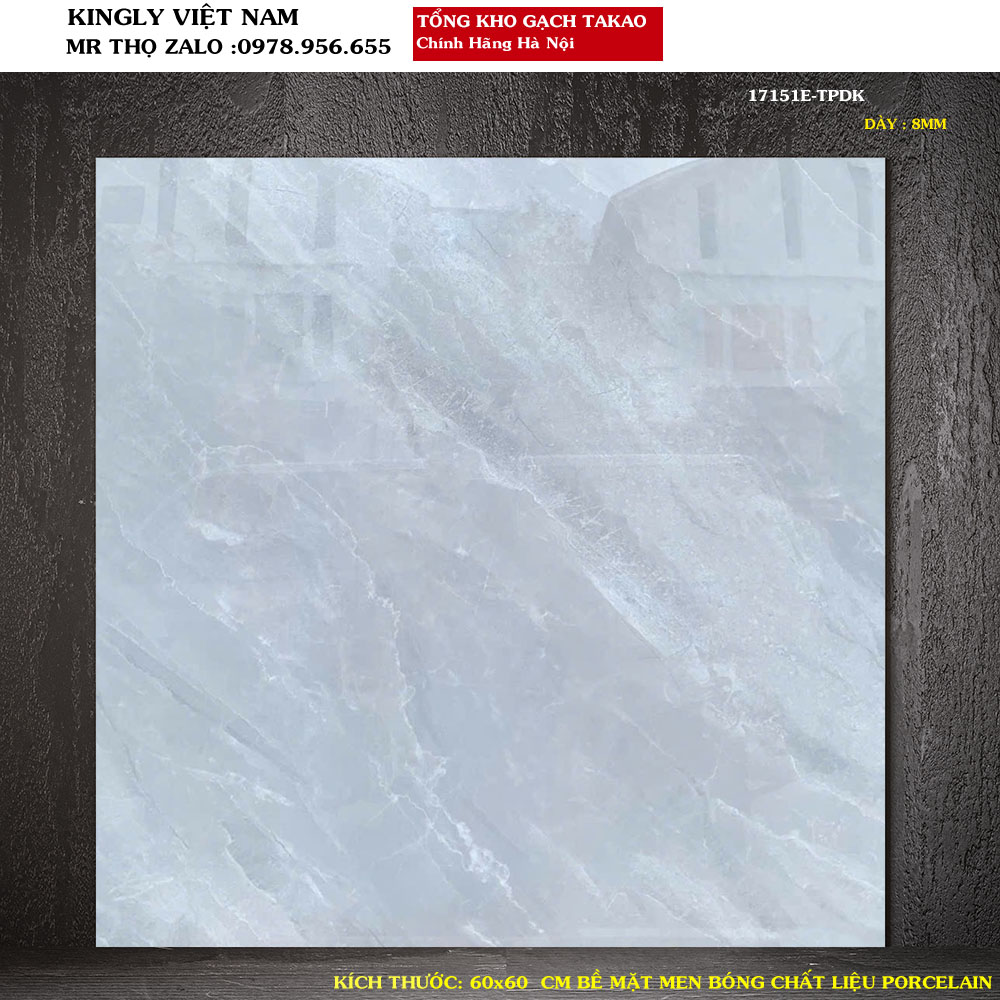 Gạch lát nền màu xám ghi vân đá 60x60 TAKAO 17151E Loại 1