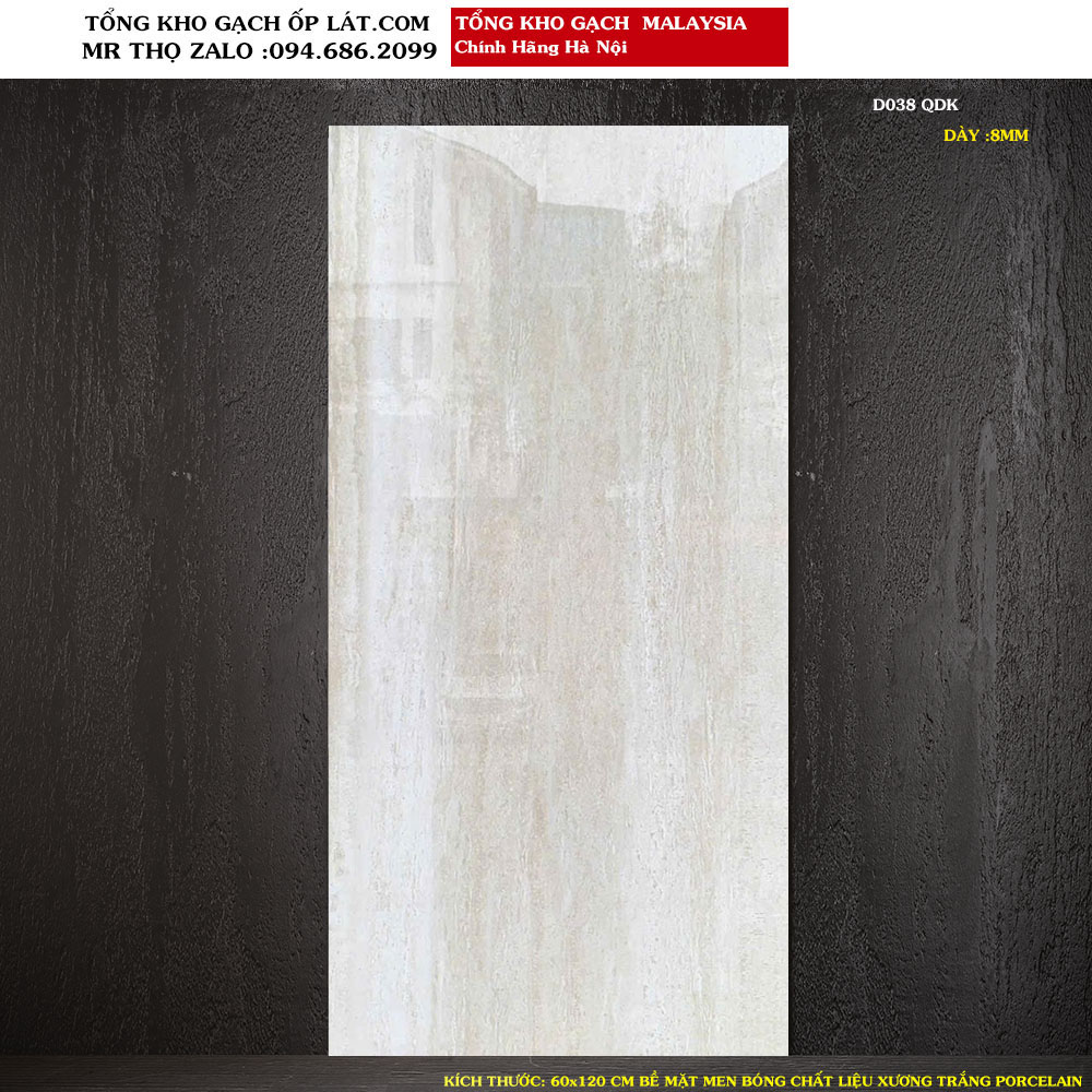 Gạch lát nền vân đá Travertine60x120 cm D038
