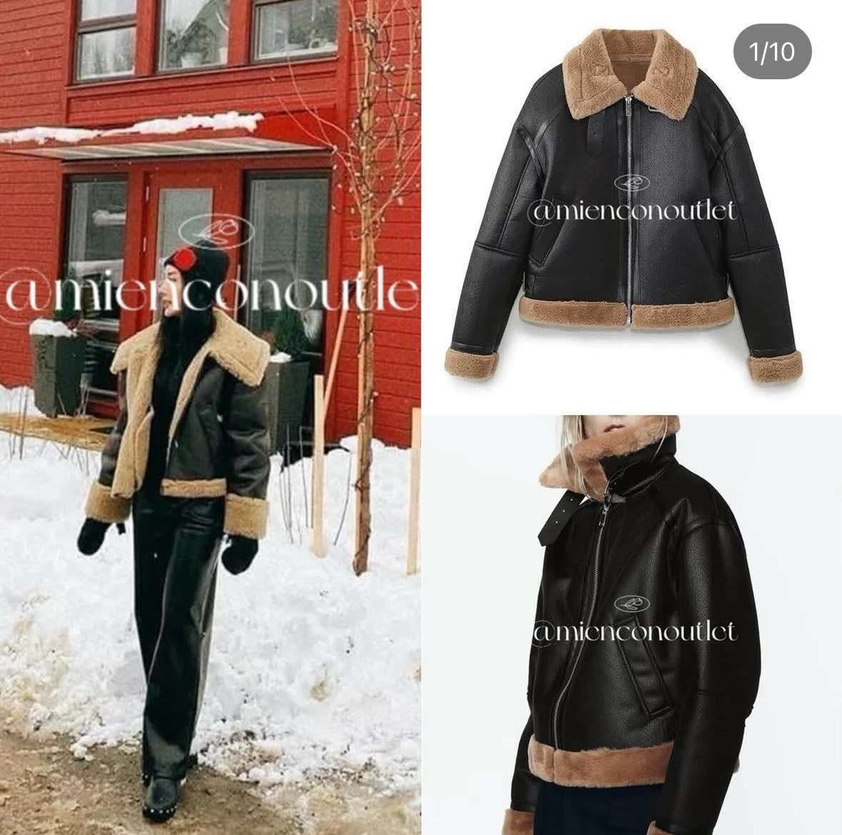 khoác da cổ lông zara