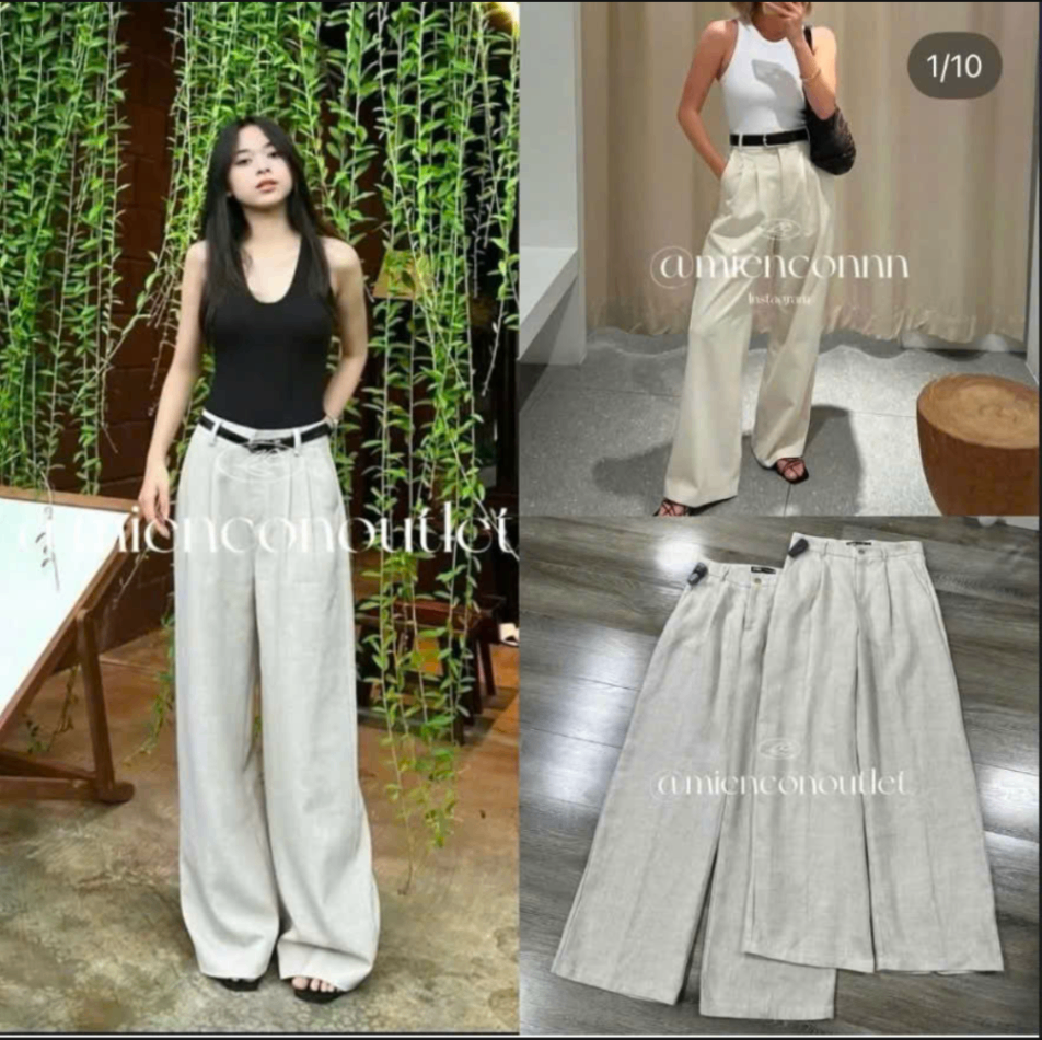 Quần zara linen be ống rộng