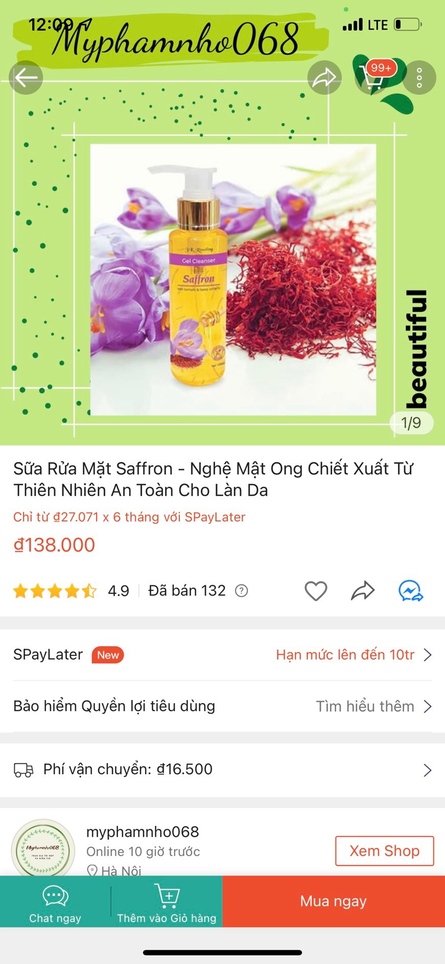 Sữa rửa mặt nhụy hoa nghệ tây