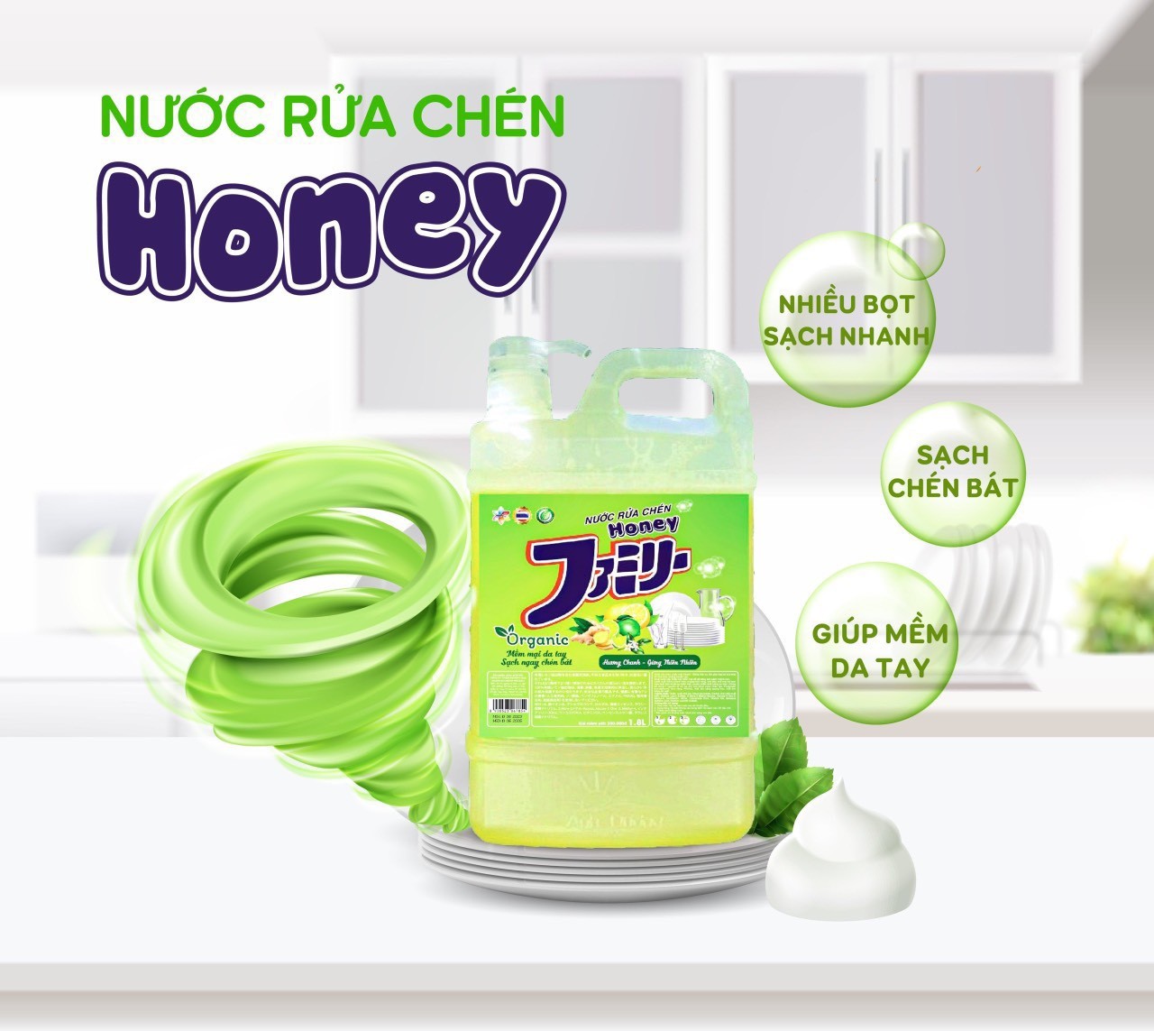 Thùng 2 can nước rửa chén Honey Organic