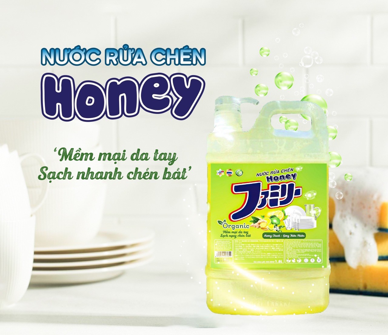 Thùng 2 can nước rửa chén Honey Organic