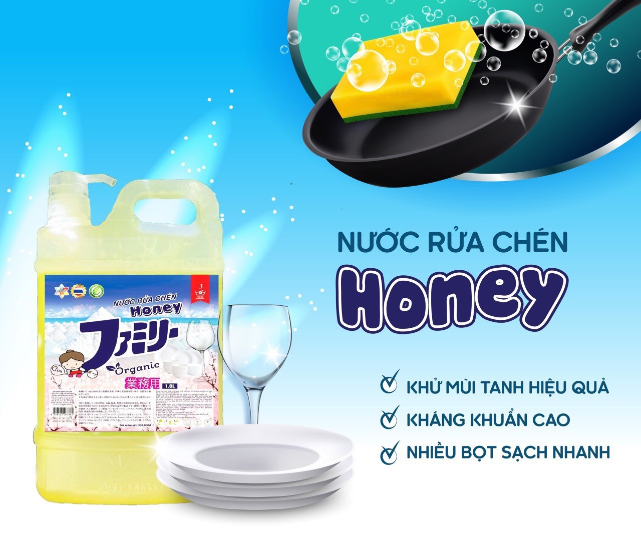 Thùng 2 can nước rửa chén Honey Organic