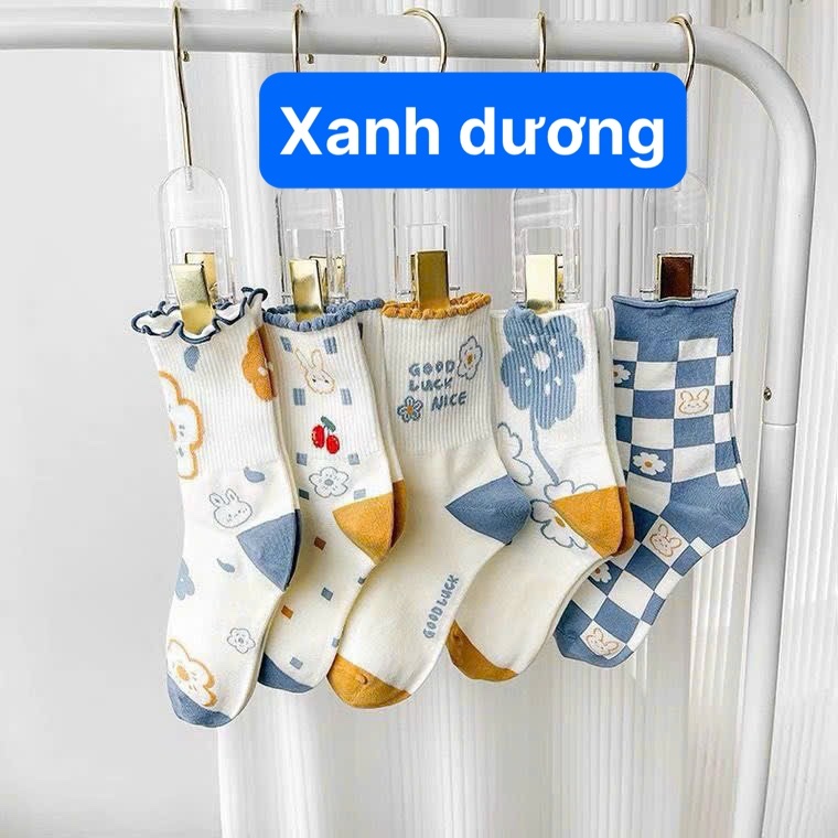 set 10 đôi Tất nữ cổ cao phong cách HQ ( 3 màu họa tiết )