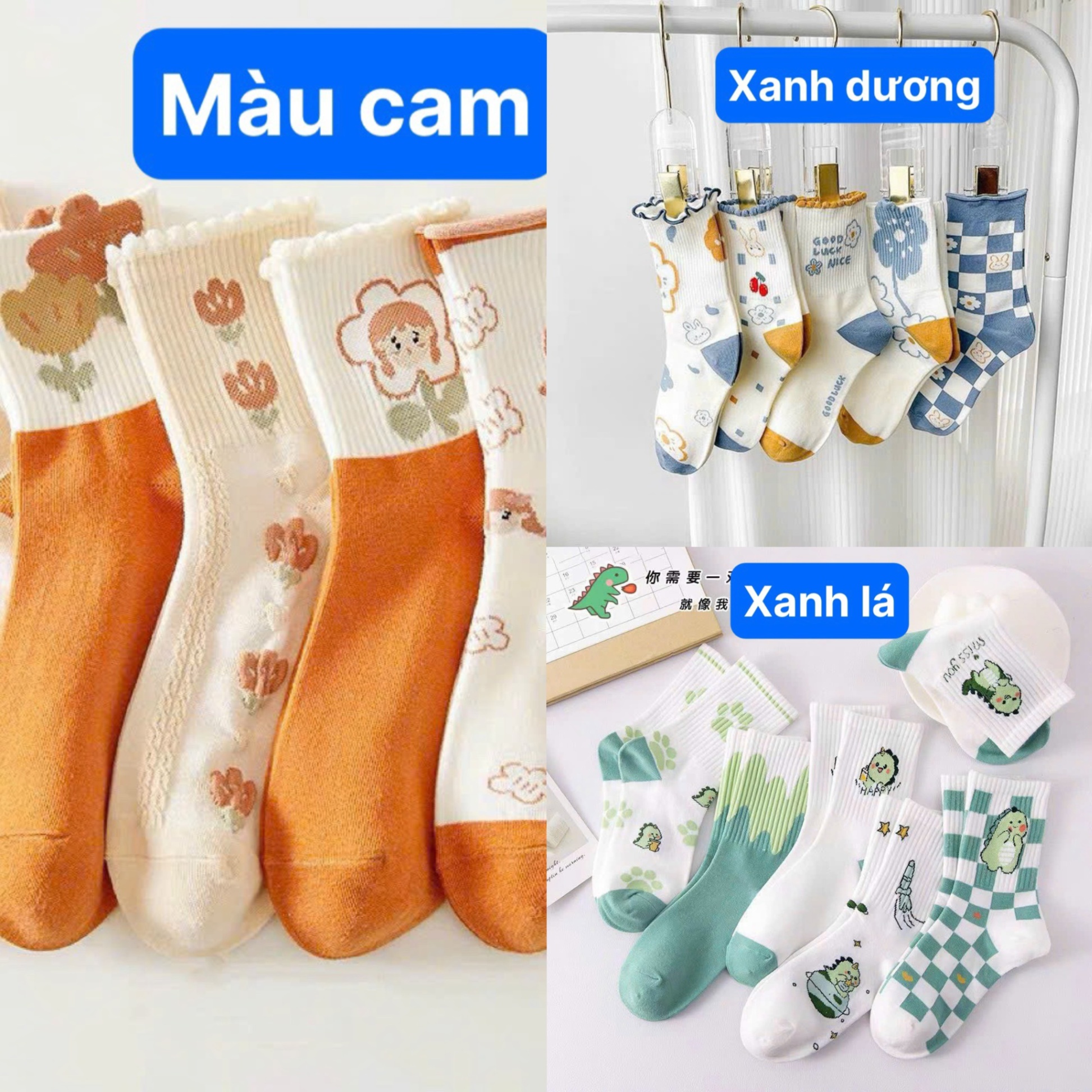 set 10 đôi Tất nữ cổ cao phong cách HQ ( 3 màu họa tiết )