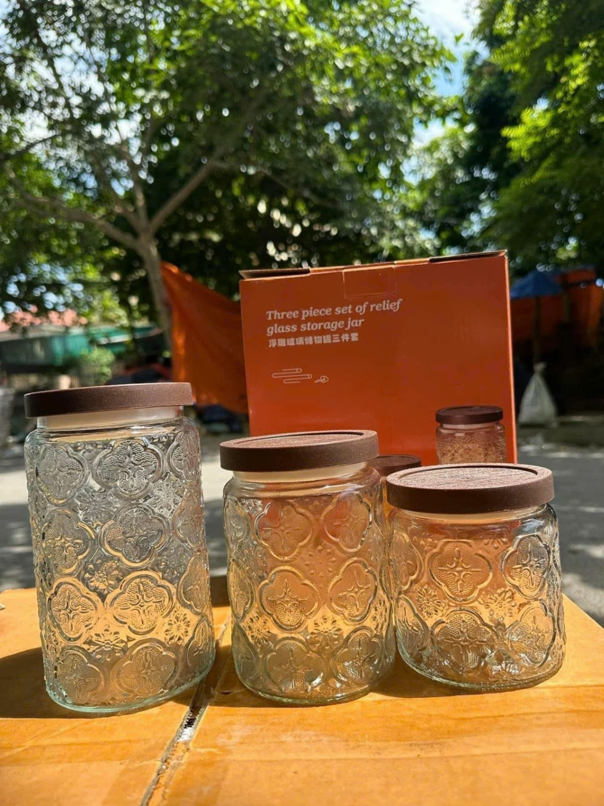 Set 3 Lọ thủy tinh nắp gỗ