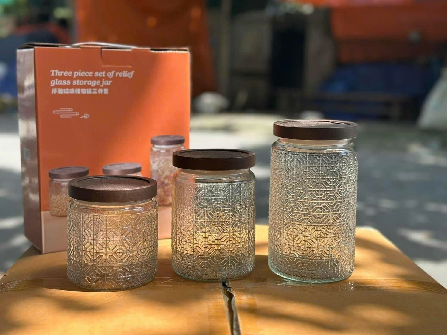 Set 3 Lọ thủy tinh nắp gỗ