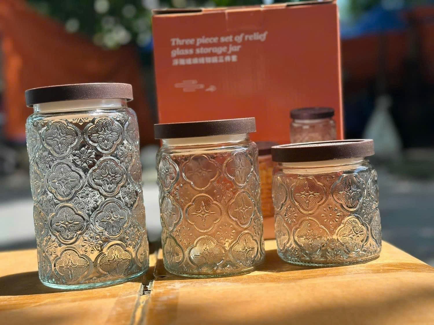 Set 3 Lọ thủy tinh nắp gỗ