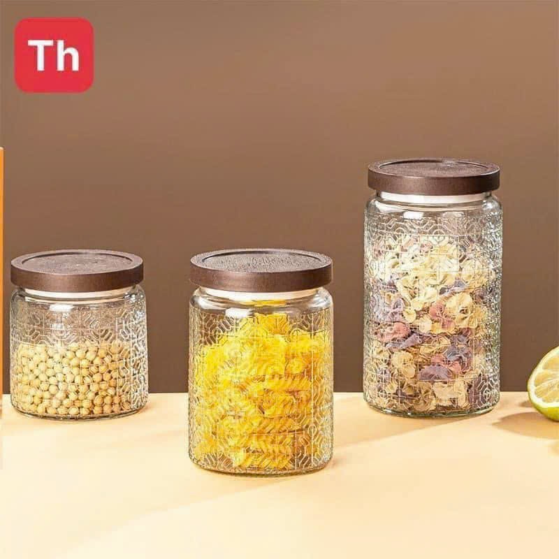 Set 3 Lọ thủy tinh nắp gỗ