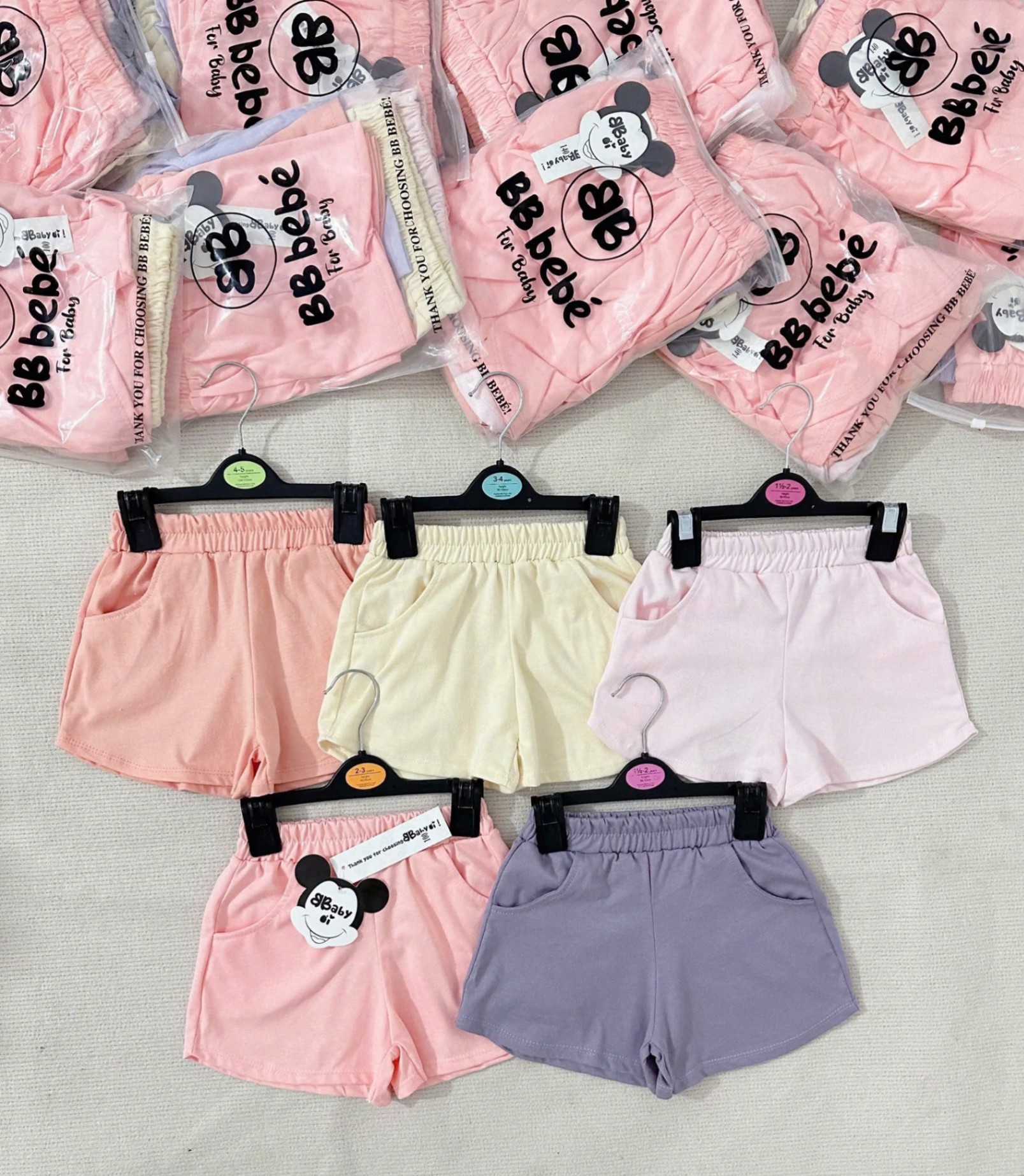 SÉT 5 QUẦN SHORT MÀU PASTEL CHO BÉ GÁI