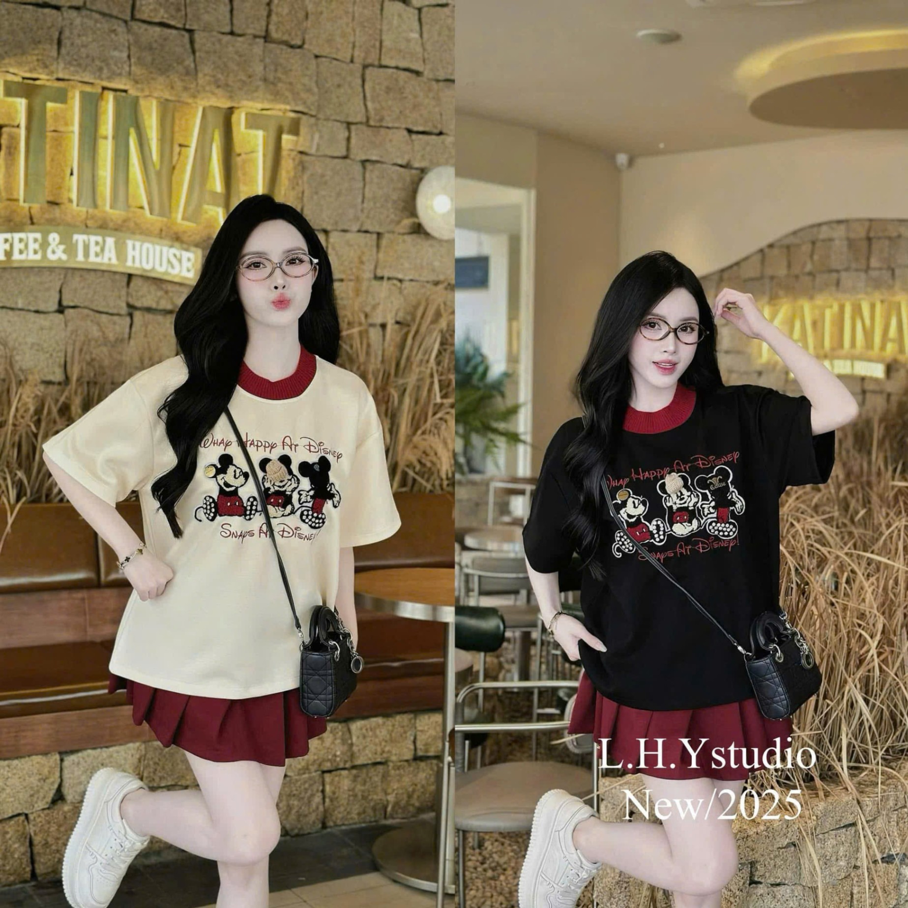 SÉT BỘ VÁY ÁO MICKEY THÊU NỔI MIX CV XẾP LY