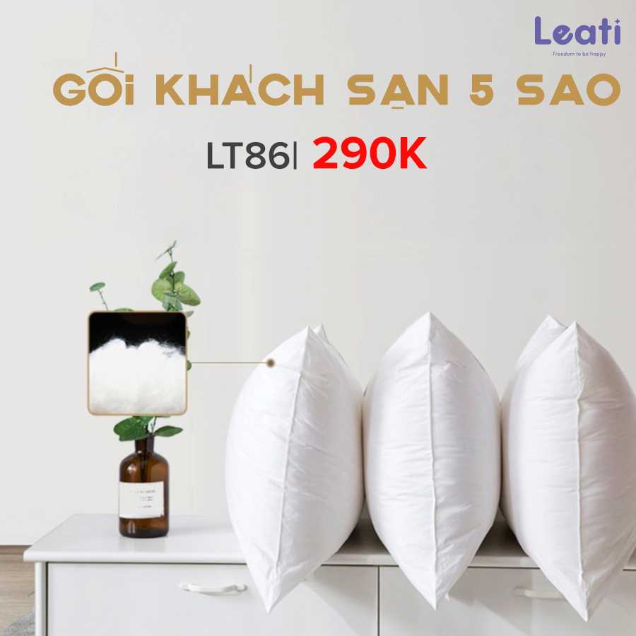 Gối khách sạn để bảo vệ đốt sống cổ loại A60 bông tinh khiết 48x74cm LT86