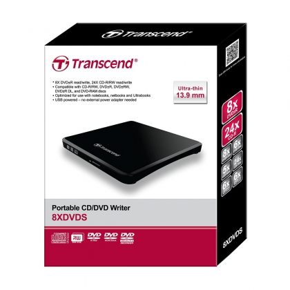 Ổ quang gắn ngoài Transcend portable CD/DVD Writer 8XDVDS (TS8XDVDS-K)