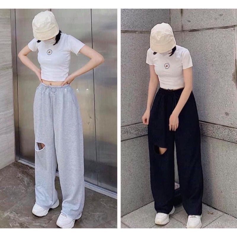 QUẦN ỐNG RỘNG RÁCH ĐÙI LAI TƯA ULZZANG UNISEX m602