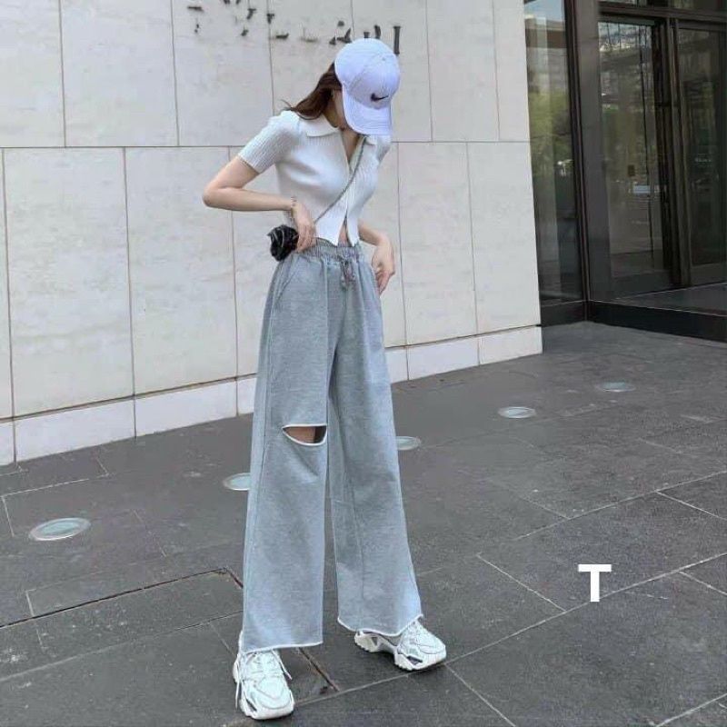 QUẦN ỐNG RỘNG RÁCH ĐÙI LAI TƯA ULZZANG UNISEX m602